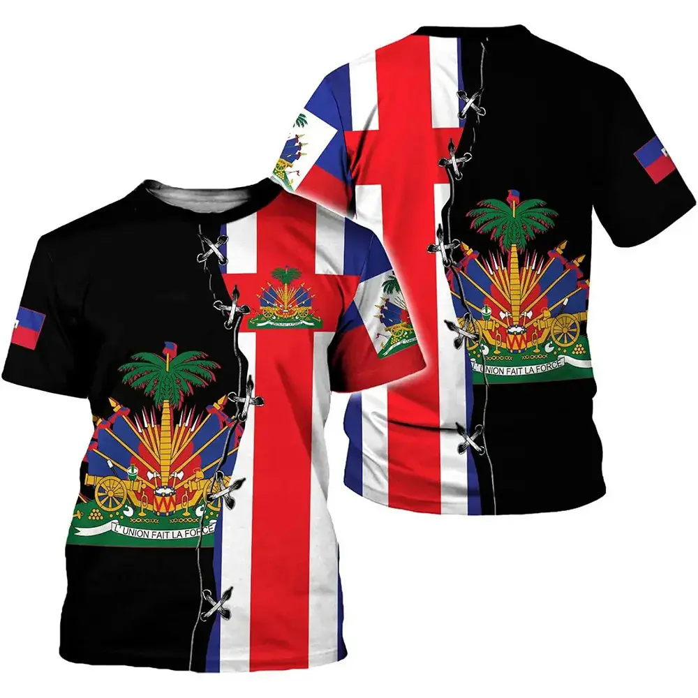 Haitian Flag Badge 3D Printed T-Shirt Men'S And Women'S Casual Short Sleeved Harajuku Oversized Top High Quality Clothing