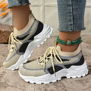 Men's & Women's Breathable Knit Hiking Sneakers – Non-Slip Thick Sole, Lace-Up Sock Sneakers for Trail Running & Outdoor Adventures
