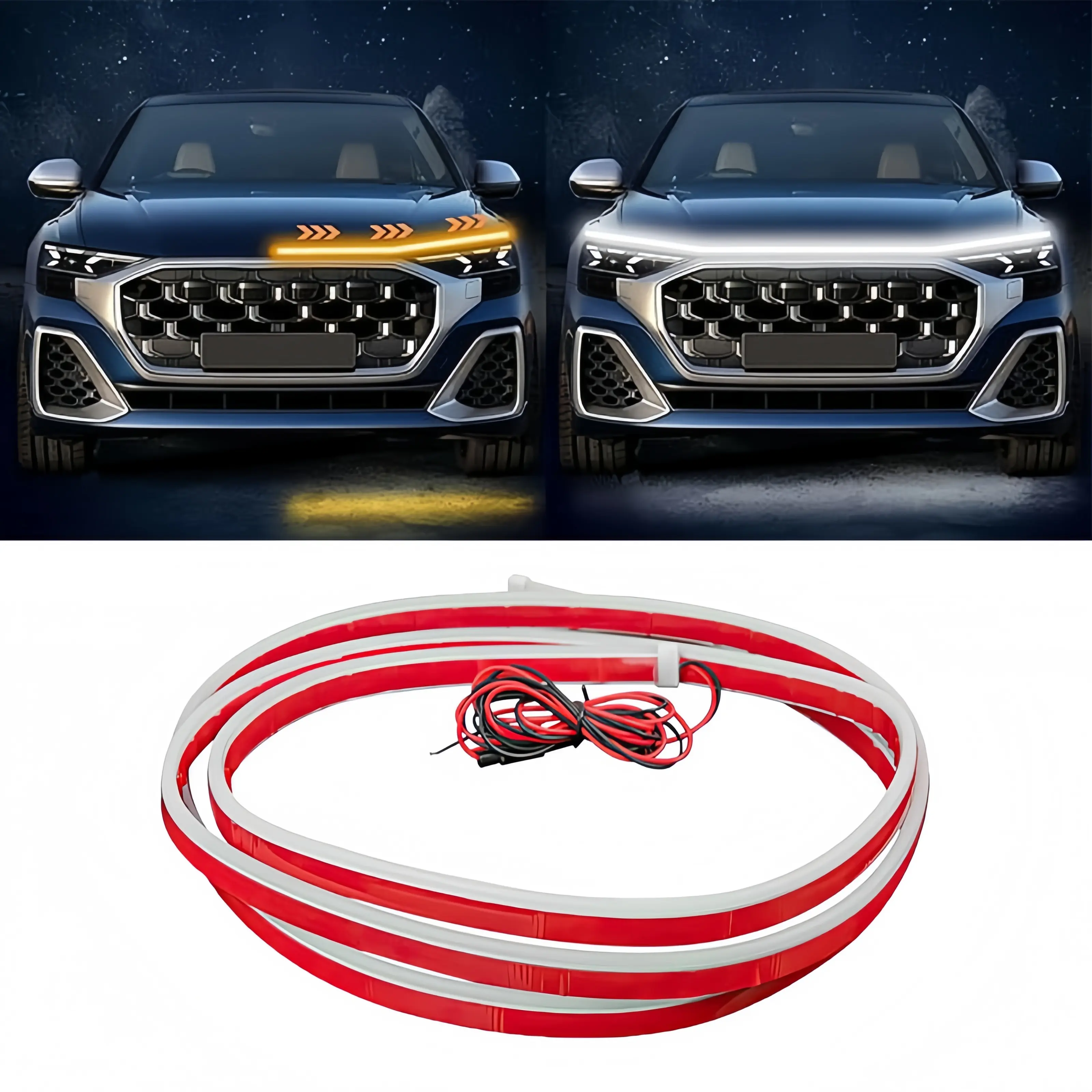 Car LED Hood Light Strip, 70 Inch 12V Flexible Waterproof Daytime Running Lights for Car, Universal Engine Cover Decoration Accessories for Cars, SUVs, Trucks, Dynamic Scan Start-up