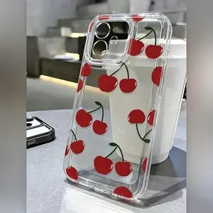 For Apple iPhone Case Black Space Red Cherry Design Shockproof Protective Cover Slim Fit Grip Anti Slip Back Cover