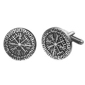 OIDEA Cufflinks for Men Stainless Steel Norse Viking Odin Compass Rune Round Cuff Links Shirt Accessory Gift