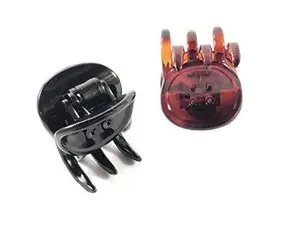 Parcelona French Button Small Black Shell Brown Jaw Hair Claw  Clip 2 Pieces