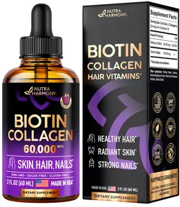 NUTRAHARMONY Liquid Biotin & Collagen Drops – Extra Strength B7 for Hair Growth, Strong Nails & Skin Health, 98% Fast Absorption, For Women & Men