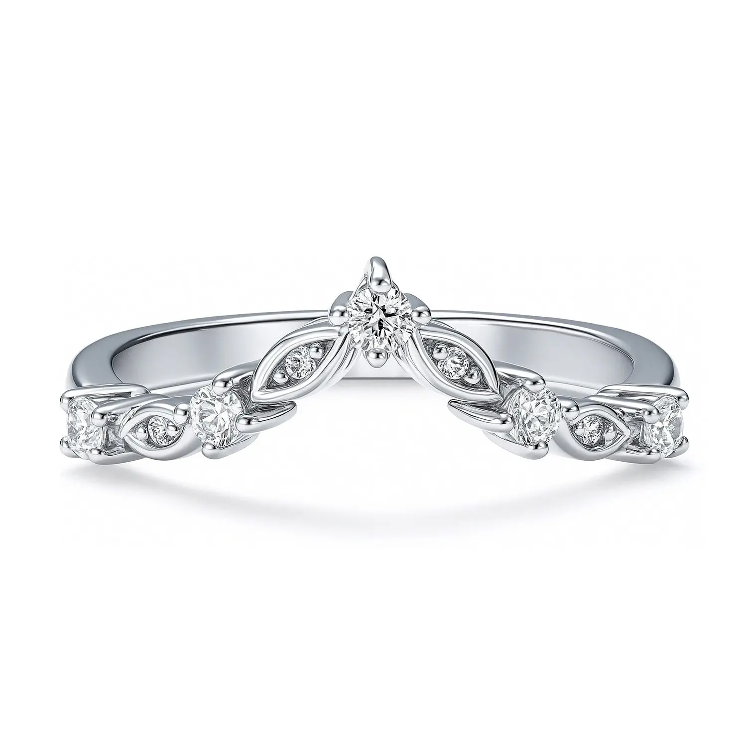 BERRICLE Sterling Silver Wishbone Chevron Art Deco V Shaped Rings Stackable Curved Band for Women, Cubic Zirconia CZ