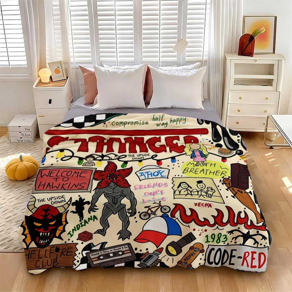 Stranger Things 5 Flannel Blanket | Cozy Hawkins-Inspired Throw for Nostalgic Fans | Soft & Warm for Couch, Bed, and Movie Nights Suitable for all four seasons This is the best gift for couples, children, parents and friends, and it can express deep love.