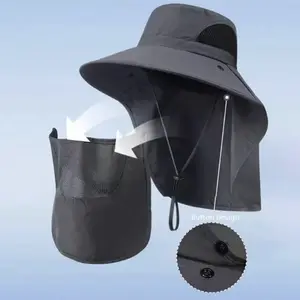 3 Pack Mens Outdoor Wide Brim Fishing Hat,UPF 50+ Sun Protection Cap with Face Neck Flap for Hiking & Garden