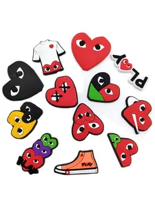 12 Piece Heart Play Series Shoe Charms, Cartoon Pattern, Casual Style, Premium Quality, Hot Shoe Decor Accessories, Great Gift Idea, Decorative Accessories