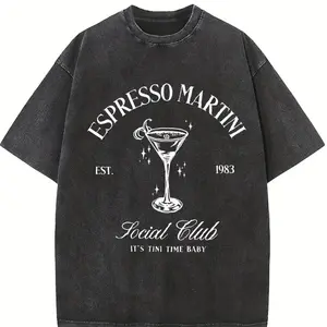 Women's Espresso Martini Print Shoulder Top, Casual Comfy Short Sleeve T-shirt for Daily Wear, Ladies Sleepwear for Summer, Casual Fashionable Top