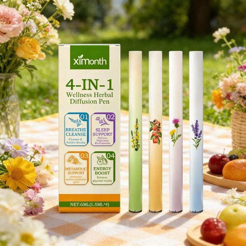 4-in-1 Herbal Diffusion Pen, Portable Aromatherapy Inhaler for Breathing Cleanse, Sleep Aid, Metabolism Support & Energy Boost