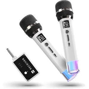Microphones, Microphone with -to- Chip Connection and LED Lights, 40H Duration, 200FT Range Receiving, Volume Control Karaoke Microphone for Singing, Speech,  Party, YouTube/