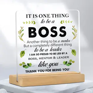 Acrylic Inspirational Desk Plaque for Boss, Motivational Gift with Wooden Stand, Leadership Decoration for Office or Home, Desk Signs Ornament