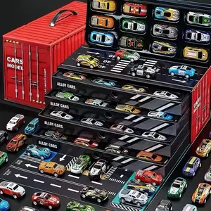 48 Boys Toy Cars Set with 2 Maps, Container Garage for City & Parking Lot, Gift for Kids Ages 3-6, Birthday & Christmas Present