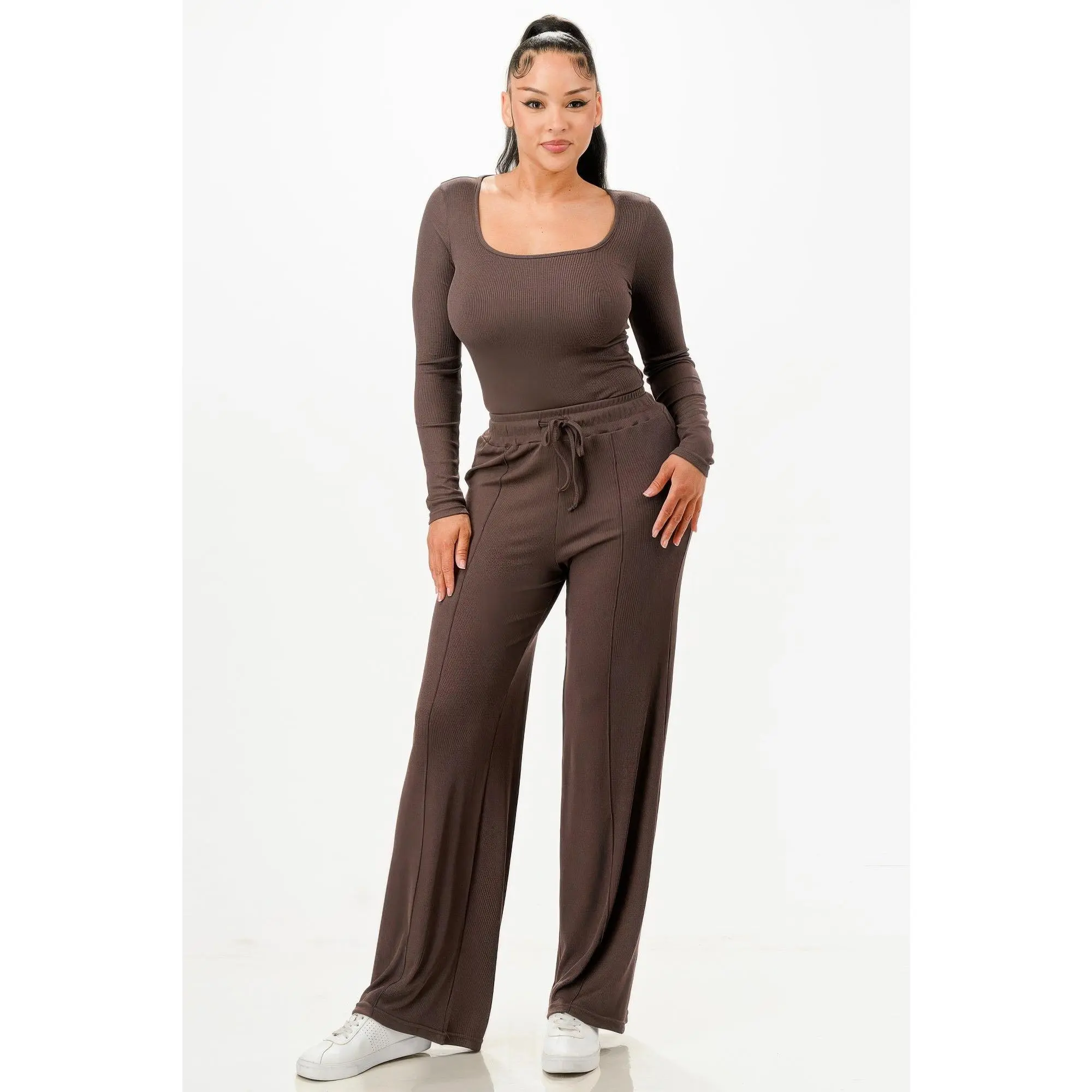 Long Sleeve Ribbed Bodysuit And Pants Set