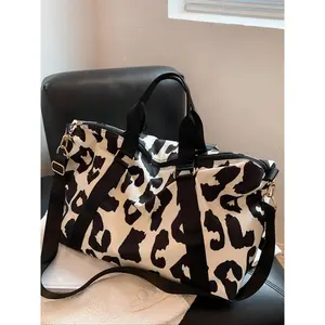 Summer 2024 Leopard Pattern Large Capacity Zipper Travel Duffle Bag, Waterproof Oxford Cloth Shoulder Bag, Unisex Dry and Wet Separation Handbag