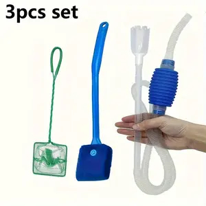 3pcs Aquarium Cleaning Kit, Siphon Hose + Fish Net + Dual-Ended Brush, Easy-To-Use, Keeps Your Tank Clean and Smooth