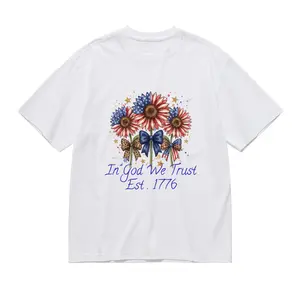 In God We Trust Est. 1776 American Flag Sunflower Print T Shirt Loose Oversized Casual Short Sleeve Soft Breathable Cotton Tees for Women 4th of July Patriotic