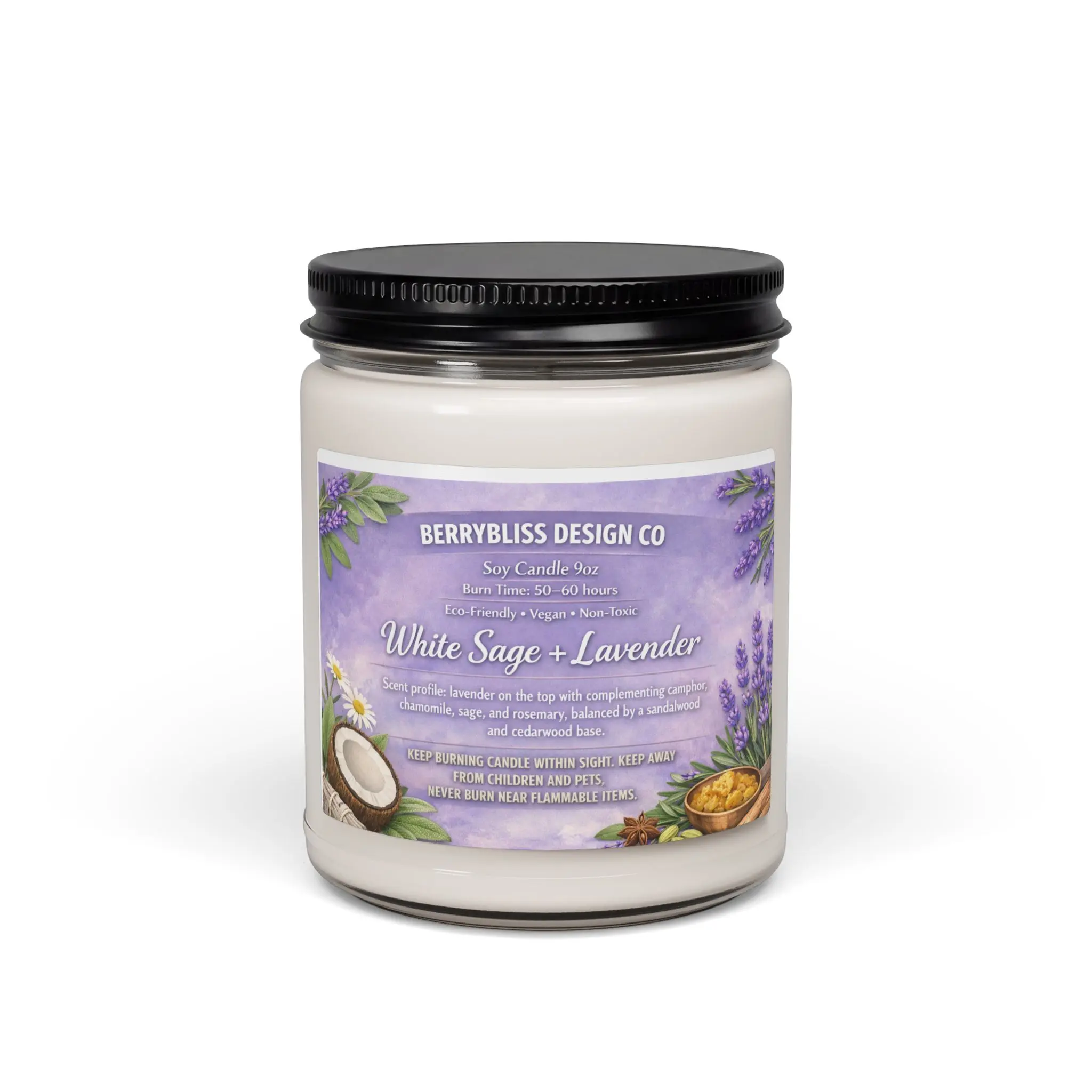 9oz Jar White Sage Lavender Non-Toxic Soy Wax Aromatherapy Candle - Relaxation, Home Decor, Home Supplies