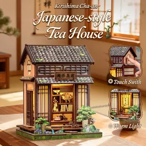 CUTEBEE Kirishima Cha-an Japanese Tea House Book Nook Kit with LED Light 3D Wooden Puzzle Dollhouse for Adults Teens Tiny House Bookshelf Decor Creative Building Block Stem Construction Set