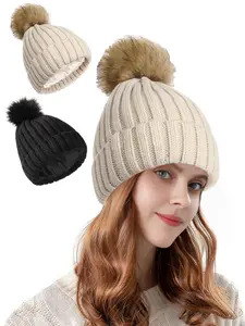 Knit Beanie Hat for Ladies Fleece Line Ski Skull Cap Slouchy Winter Hats for Women
