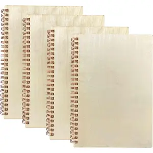 4 Pack A5 Wood Cover Jounal Notebook 40 Sheets Sketchbook 8.5 x 5.8 In Unlined Spiral Notebook for Crafting Project,Small Scrapbook