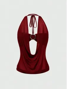 SHANIAH Camiseta sin tirantes estilo hippie Y2K para mujer, con escote pronunciado y espalda descubierta, Retro Deep Draped Neck Backless Street Style Strapless Tank Top