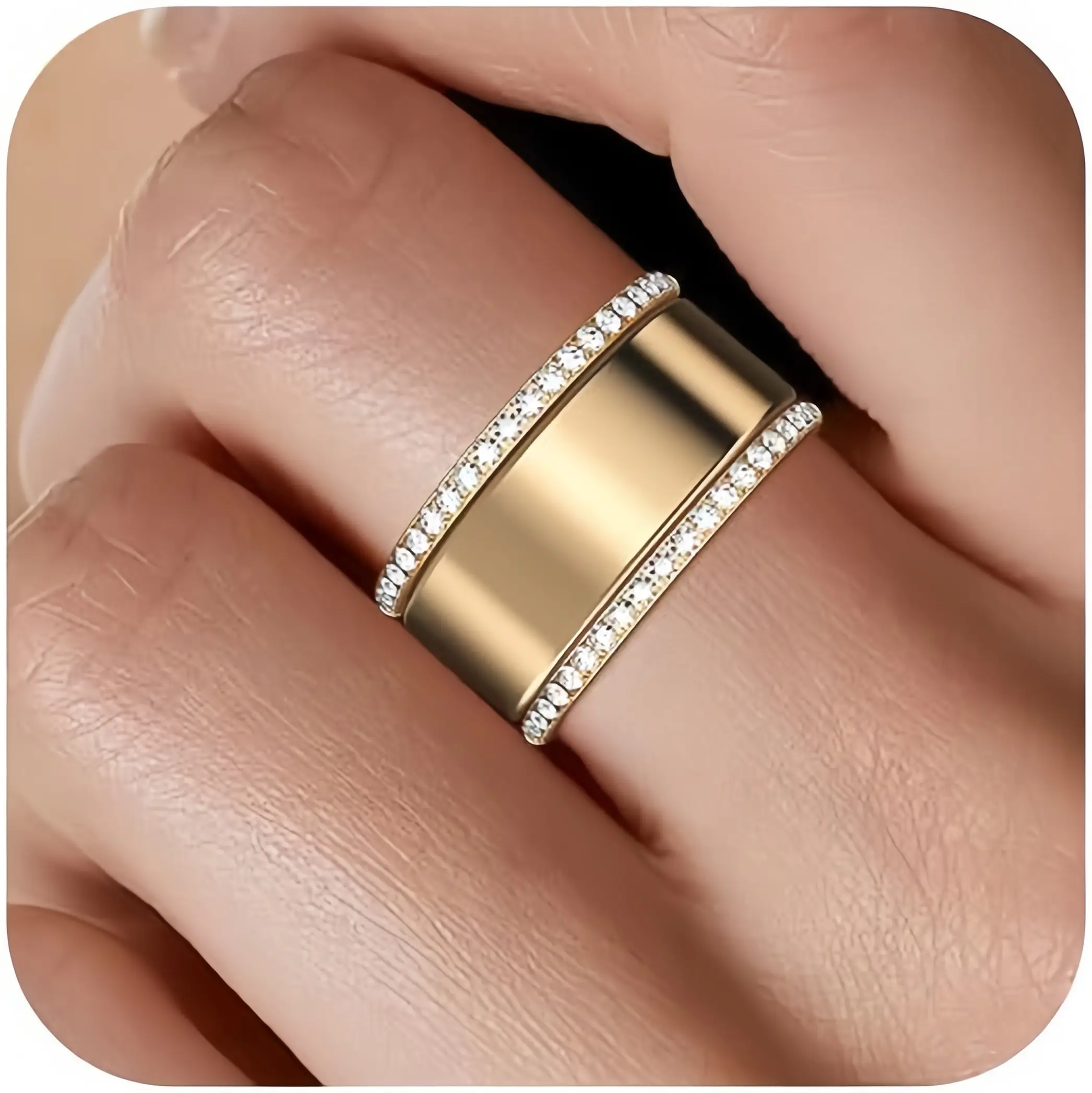【Ring not included】Stainless steel wide-band ring with smooth finish and stacked-look edge detailing; minimalist style,Compatible with Oura5