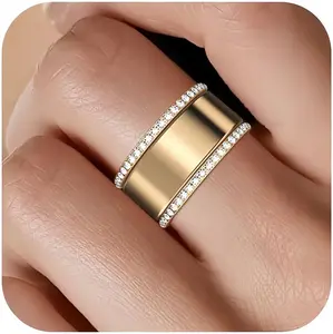 【Ring not included】Stainless steel wide-band ring with smooth finish and stacked-look edge detailing; minimalist style