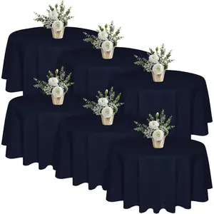 6 Pack 108 In Round Navy Blue Tablecloths - Reusable Table Covers – Protect from Spills (Not Waterproof) – for Weddings, Banquets, Parties – Ships Folded, Wrinkles Likely, Before Use