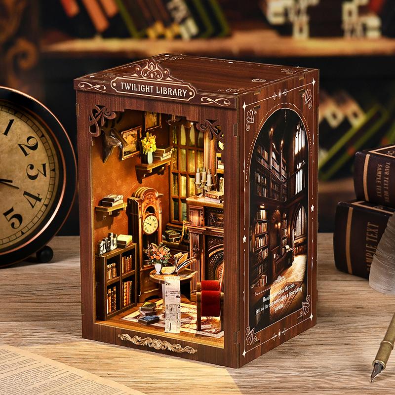 【US Shipping】BOOK NOOK Twilight Library DIY hut 3D three-dimensional hand-assembled booklet toy house, Christmas gift toy house,book nook,mini house,doll house,wooden dollhouse kit,victorian dollhouse,miniature house kit,miniature kit,dollhouse