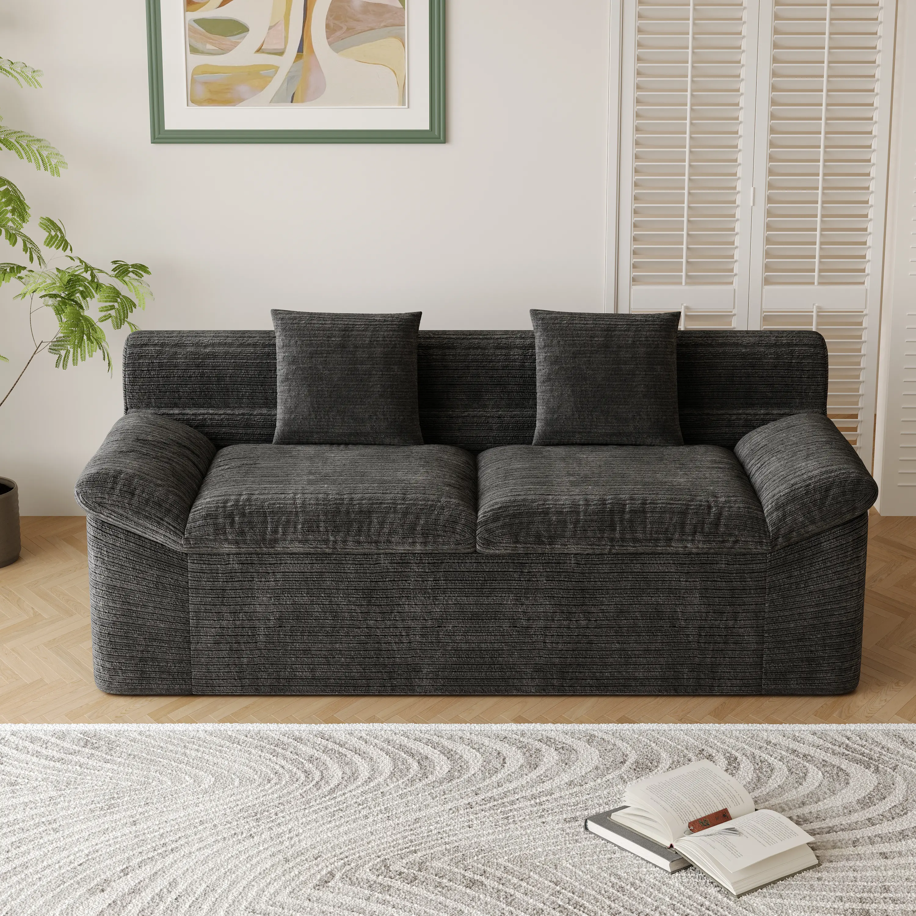 71-Inch Frame-Free All-Sponge Compressible Sofa – Chenille 3-Seater Couch for Small Apartments & Rental Homes, Vacuum-Packed, No Wooden Frame, Lift-Up Cushions, All-Season Soft Lounge Sofa