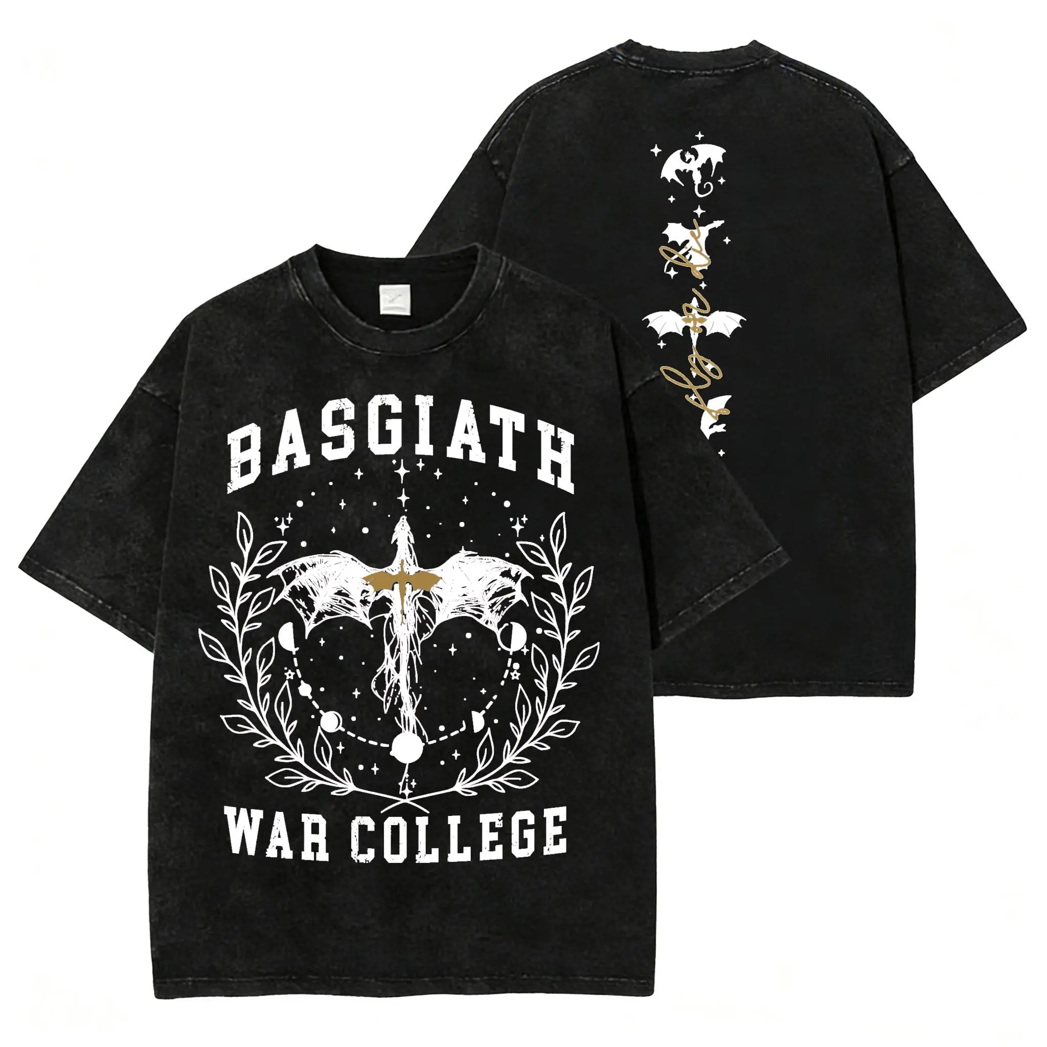 Men's Graphic T-Shirt, Basgiath War College Fourth Wing Merch, Washed Soft Cotton Streetwear for Fantasy Book Lovers with Vibrant Print, Tshirt, Shopping, Parties, Classic, Fitted Cut, Fashion, Outdoors, Unisex, Shortsleeve, Round Neck, Casual Fit