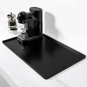 Silicone Coffee Mat, 12" x 19" Waterproof Raised Edge Coffee Bar Mats for Espresso Machine Station Accessories, Heat Resistant Dish Drying Pad for Kitchen Counter, Rubber Bar Decor Pad, Black