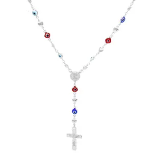 Silver Layered real gold filled religious EVIL eyes rosary necklace #11 Gold Statement Chain Gold Signature Cross