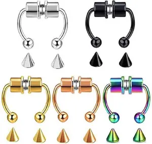 5PCS Magnetic Septum Nose Ring Horseshoe Hoop Non-Piercing Reusable Fake Nose Ring 316L Stainless Steel
