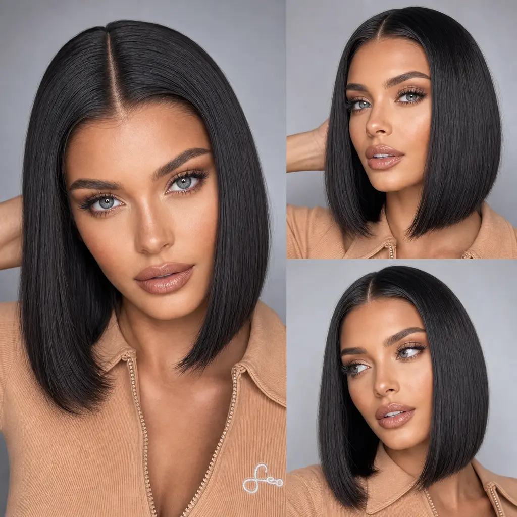 13x4 Lace Front Bob Wig for Women, Middle Part Short Straight Synthetic Bob Wig, Realistic Hairline Fashion Full Wig for Daily Party