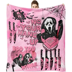 Halloween Throw Blankets Horror Ghost-Face Fleece Blanket Gifts for Women Girls, Halloween Blankets and Throws Party Decorations, 60" x 50"