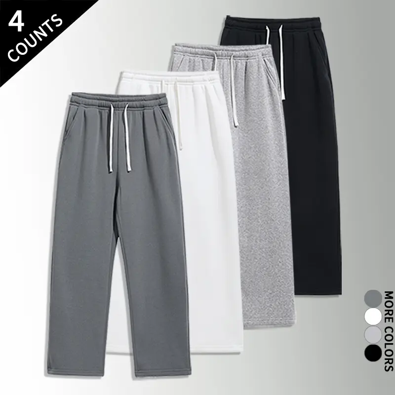 “4-Pack/4 Counts” Urban Casual 4-Piece Drawstring Jogger Pants Set — Oversized, Flowy Straight-Leg Everyday Sweatpants