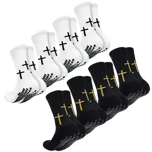 Cross Grip Soccer Socks for Men Anti-Slip Football Socks with Cross Jesus Athletic Socks Size 6-13 Christian Training Support Breathable Cushioned