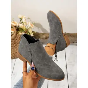 Women's Fall Winter British Style Ankle Boots, Plain PU Leather Short Booties, Rubber Sole, Elegant Design, Perfect for Casual Wear