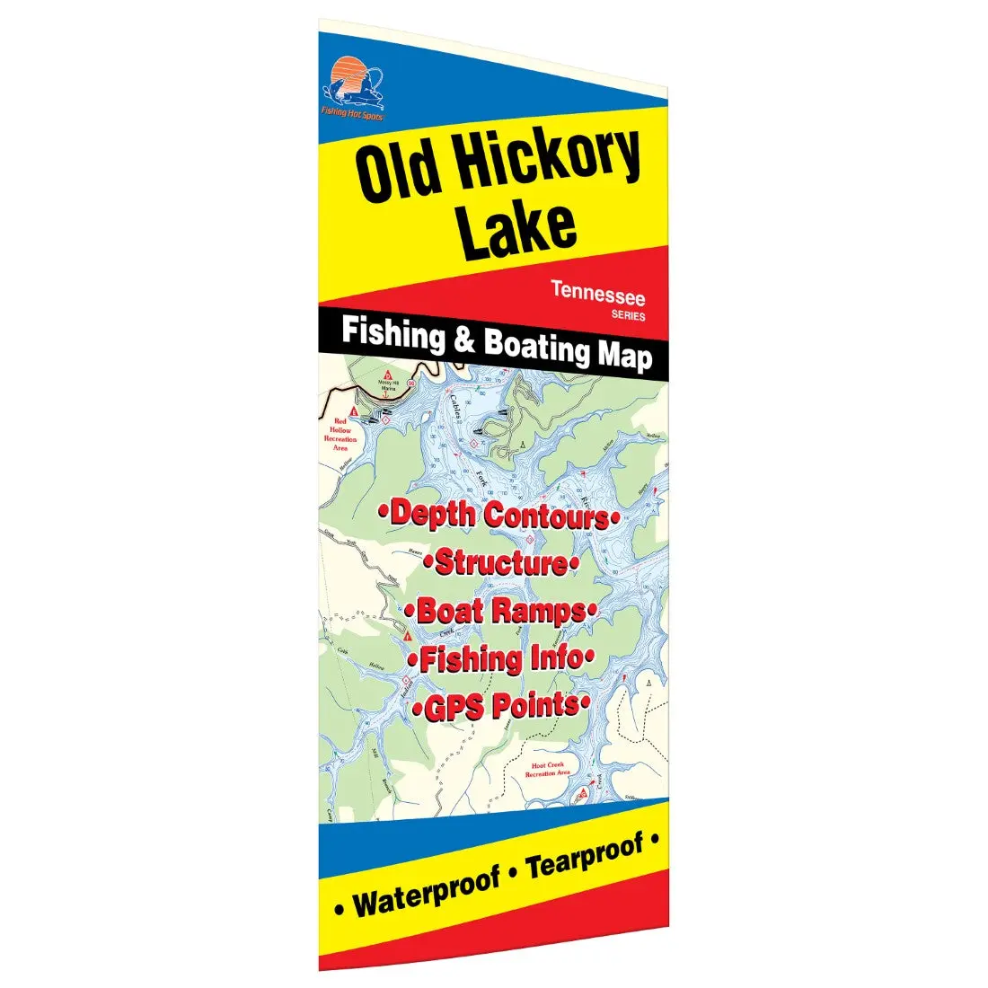 Old Hickory Lake Fishing Map - Tennessee Fishing & Boating Map with Depth Contours, Structures, Boat Ramps & GPS Points