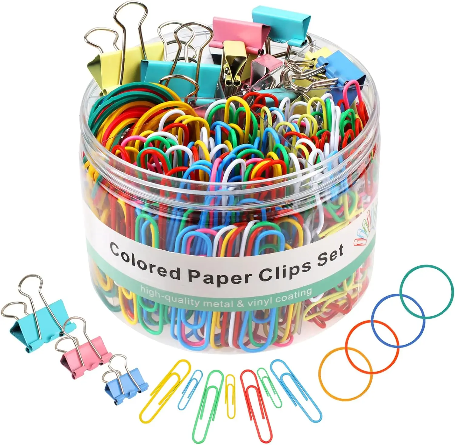 Assorted Sizes Sewing Marking Tools Set - 300 Pcs Binder Clips, Rubber Bands, Paper Clips for Office Desk Essentials, School Supplies