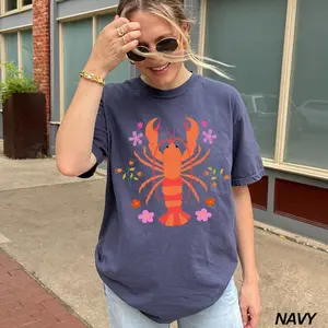 Floral Lobster Shirt, Fisherman Aesthetic, Lobster Tshirt, Summer Shirt, Coastal Aesthetic, Vintage Beach Shirt, Vacation Shirt, Foodie Gift