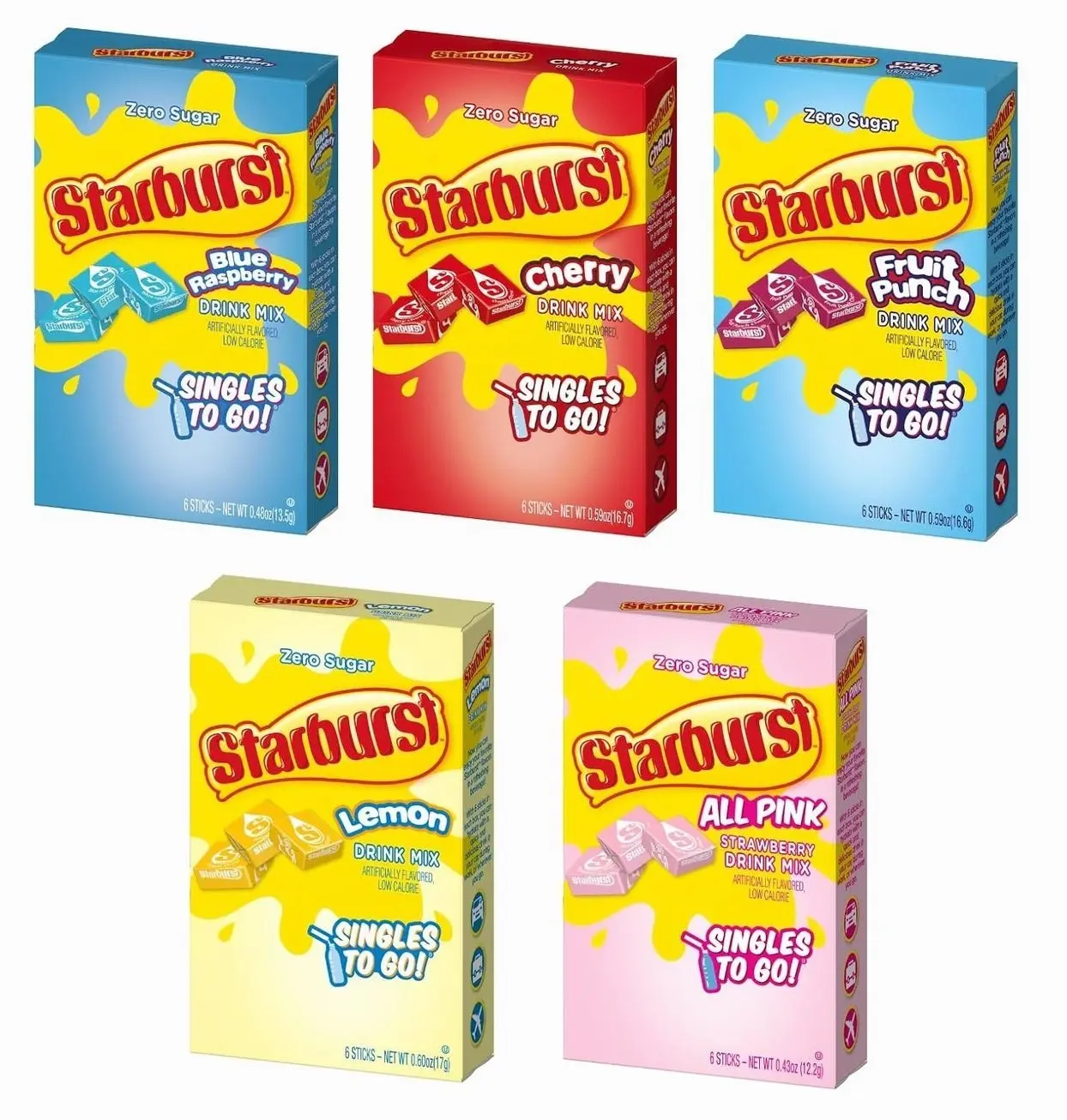 Starburst Singles to Go Variety Pack: All 5 Flavors (Raspberry, Cherry, Fruit Punch, Strawberry and Lemon) - 1 Box Each