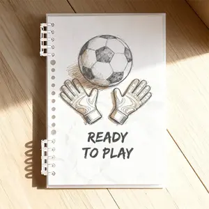Soccer - Themed A5 Lined Notebook, Ready to Play Design, Premium Paper Material, Ideal for Office & Daily Use, Perfect for Sports Enthusiasts, Boosts Productivity & Creativity, Sketch - Style Soccer & Gloves Illustration