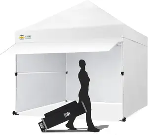 CROWN SHADES 10x10 Pop Up Canopy Tent with 4 Sidewalls, Instant Commercial Tent with 1-Person Setup Patended Centerlock, Extend Awning, 4 Sidewalls, 4" Wheels, Sto'N Go Bag, White
