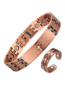 Adjustable Copper Cross Bible Verse Bracelet & Ring Set, Fashion Design, Health Benefits, Comfortable Wear, Perfect Jewelry Gift