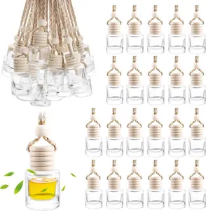Pcs Car Essential Oil Hanging Bottle Empty Car Air Freshener Diffuser Bottle Perfume Glass Bottle Pendant Aromatherapy Fragrance Bottle Auto Car Interior Ornaments Decor (Round shape)