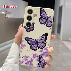 Soft Phone Case Compatible with Galaxy S23 Ultra S24 Plus S25 S22+ Lilac Butterfly Reverie Pattern Full-body Camera lens Protection skin-friendly feel Cover Shell