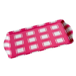 Pink Plaid Gingham Melamine Party Tray for Appetizers & Desserts