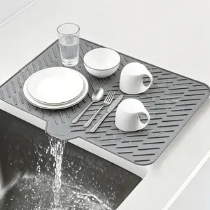 Large Silicone Dish Drying Mat with Drain Lip (23"x17") - Heat-Resistant, Non-Slip, Leak-Proof Kitchen Counter Pad for Dishes, Sink, Tableware